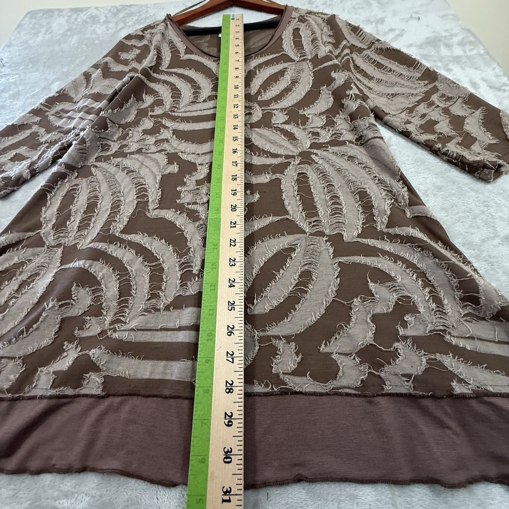 Shana K Women Tunic Top XL Brown Textured Western Stretch Knit Handkerchief Hem - Picture 8 of 11